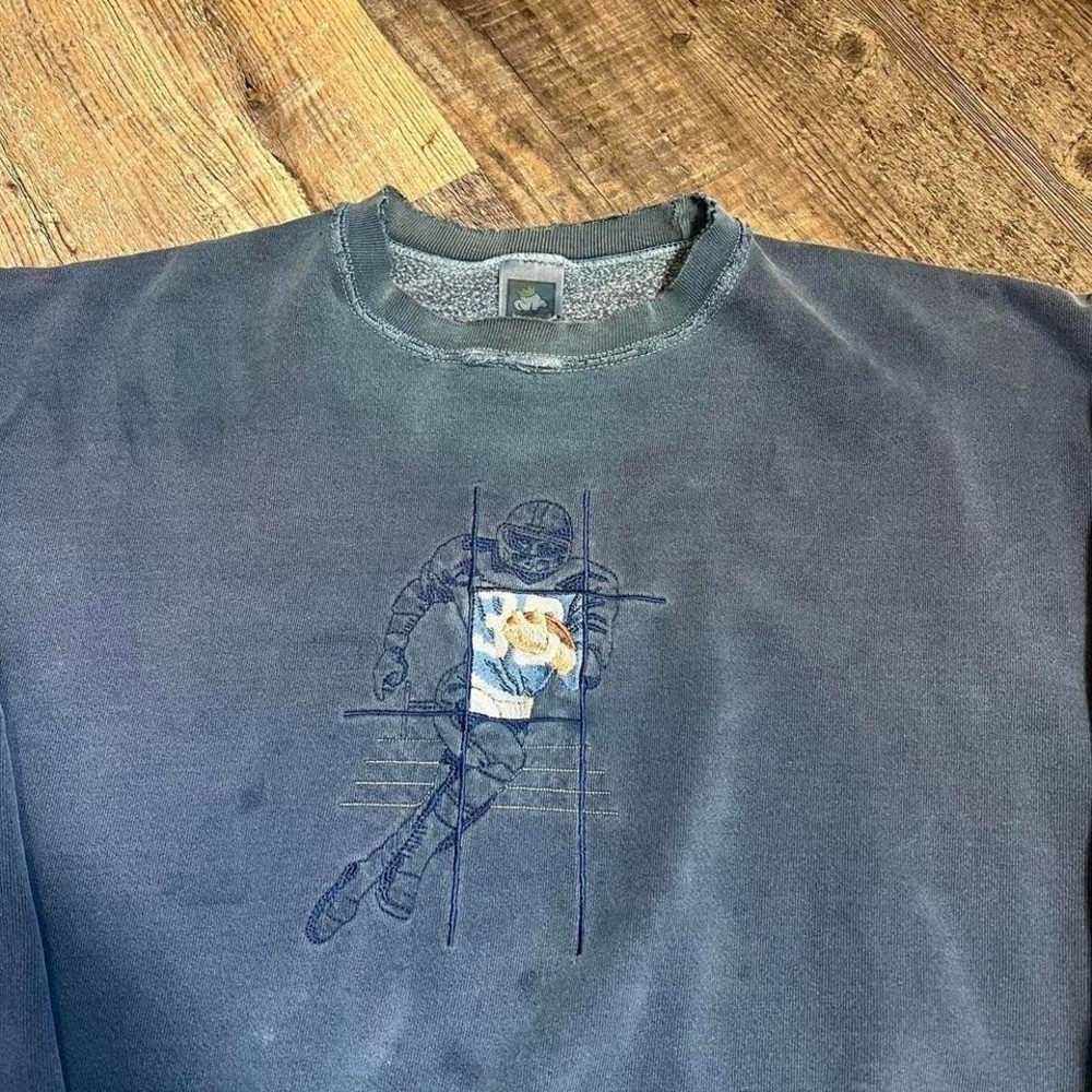 Vintage 1990s Cotton Deluxe Football Graphic Sweatshirt Blue XL Distressed pX